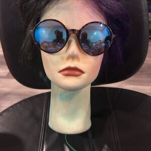 Round Blue Mirror Lens Sunglasses for Women